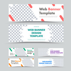 Poster - large set of horizontal white web banners with abstract uneven shapes for photos.