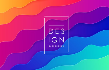 Poster - paper cut abstract wave vector background. wavy layout in bright vibrant rainbow color for minimal p
