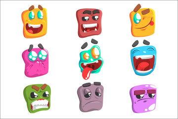 Sticker - Square Face Colorful Emoji Set