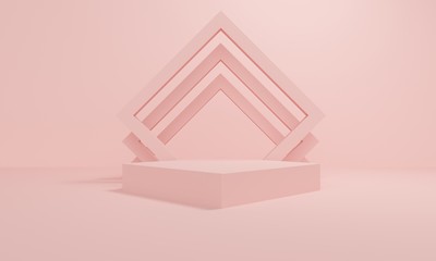 Poster - Geometric pink abstract background with square platform and frame. Minimalist backdrop design for product promotion. 3d rendering