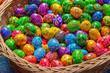 basket filled with multi-colored Easter eggs