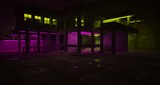 Fototapeta Do przedpokoju - Abstract architectural concrete and black interior of a minimalist house with color gradient neon lighting. 3D illustration and rendering.