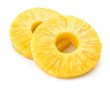 Pineapple ring. Pineapple slice isolated. Canned pineapple circle on white background.