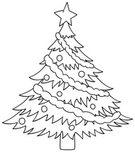 Cristmas Tree Outline Vector Illustration. Coloring Book For Children.