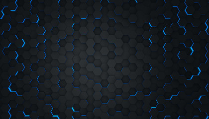 Leinwandbilder - Background abstract black with lights blue in hexagon, wallpaper futuristic