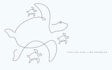 Turtles Family Swim On White Background, Vector Illustration