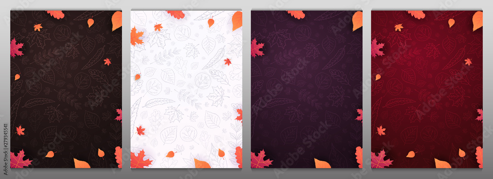 Set of Autumn backgrounds with leaves for shopping sale or promo poster and frame leaflet or web banner and social media. - obrazy, fototapety, plakaty 