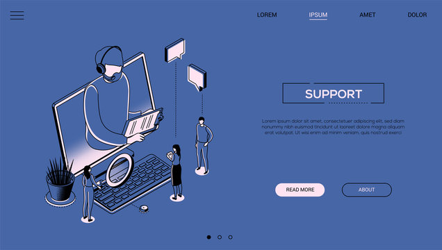 Technical support - line design style isometric web banner