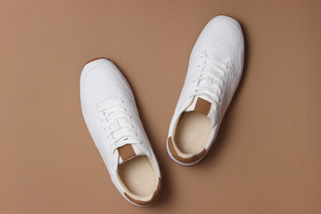 Wall Mural - men's sneakers on a colored background top view. men's footwear. minimalism