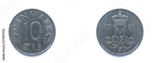 Photographie Danish 10 Ore 1981 year copper-nickel coin, Denmark