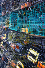 Wall Of Stacked Lobster Traps In Maine, USA