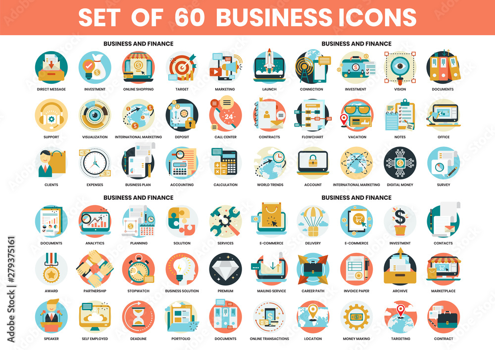Business icons set for business - obrazy, fototapety, plakaty 