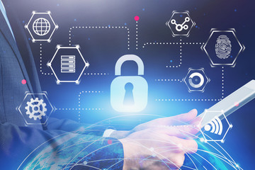 Poster - Man with tablet, cyber security