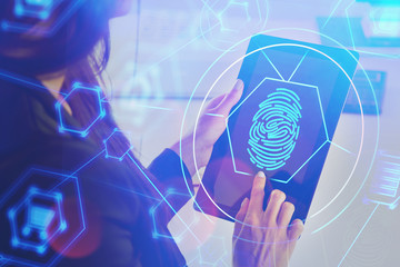 Poster - Woman with tablet, online security