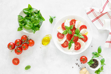 Canvas Print - Fresh italian Caprese salad on white plate, view from above