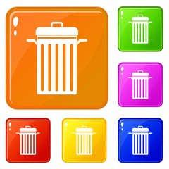 Poster - Metal trash can icons set collection vector 6 color isolated on white background