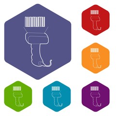 Poster - Scanner icons vector colorful hexahedron set collection isolated on white