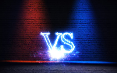 Versus background with blue and red glow rays  3D illustration