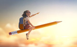 Fototapeta  - child flying on a pencil