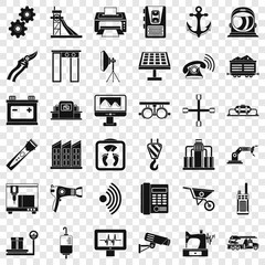 Poster - Equipment icons set. Simple style of 36 equipment vector icons for web for any design