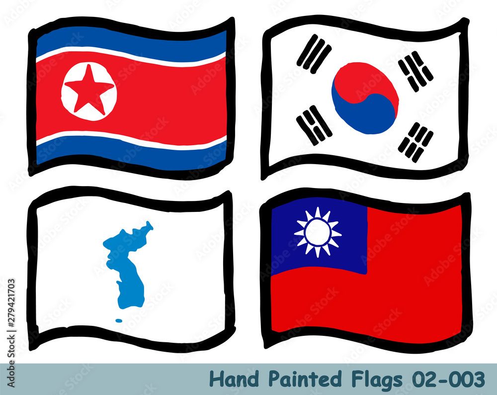 手描きの旗アイコン,北朝鮮の国旗,韓国の国旗,南北統一旗,中華民国の