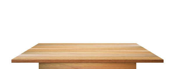 Wall Mural - Empty wooden table top isolated on white background. with clipping path.