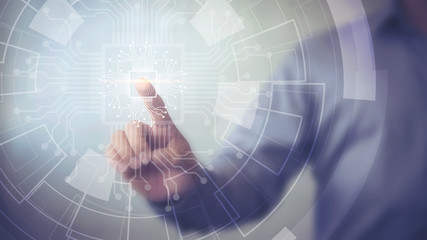 Poster - Fingerprint scan provides security access with biometrics identification. Business Technology Safety Internet Concept