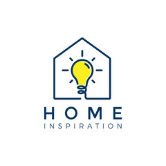 Light bulb in the house or home. smart house logo vector illustration - Vector