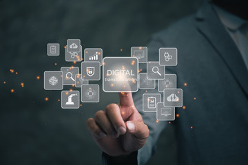 Leinwandbilder - Digital transformation technology strategy, digitization and digitalization of business processes and data, optimize and automate operations, customer service management, internet and cloud computing
