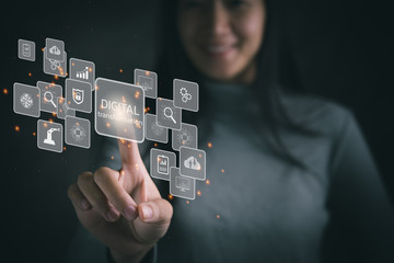 Leinwandbilder - Digital transformation technology strategy, digitization and digitalization of business processes and data, optimize and automate operations, customer service management, internet and cloud computing