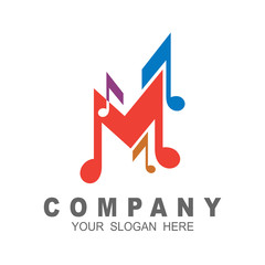 Wall Mural - Letter m logo with melody design illustration, music icon, studio logo template