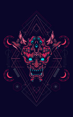 Wall Mural - devil head logo illustration with sacred geometry pattern as the background