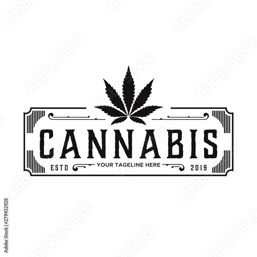 Vintage Retro Cannabis Rectangle Stamp Logo Design Buy This