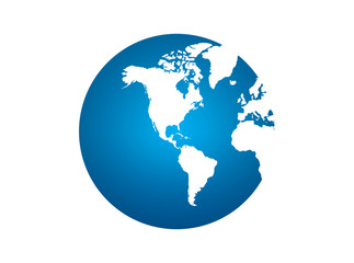 Wall Mural - Earth planet globe on white background. world icon symbols. Very beautiful blue planet.Perspective from space. high resolution for used