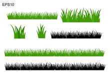 Set Of Isolated Green Grass Design Flat Vector Illustration On White Background