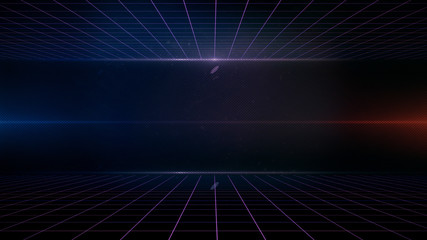 Wall Mural - retro sci-fi background futuristic landscape of the 80`s. digital cyber surface. suitable for design