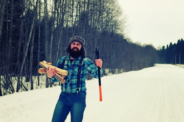 winter man axe wood