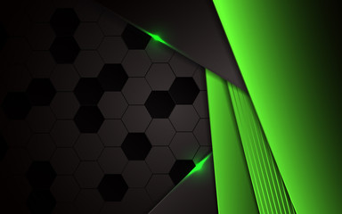 Abstract background with black and light green frame design metal shape background. Triangle texture steel tech innovation layout concept for use modern banner, cover, business, brochure, corporate