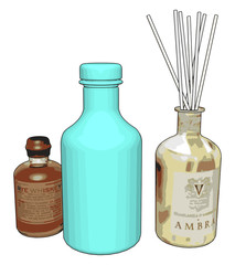 Sticker - Glass bottle with straws, illustration, vector on white background.