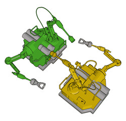 Sticker - Green and yellow engineering machine, illustration, vector on white background.