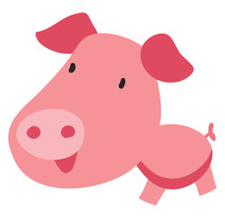 Wall Mural - Pig with big head, illustration, vector on white background.