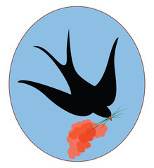 Wall Mural - Black swallow bird, illustration, vector on white background.