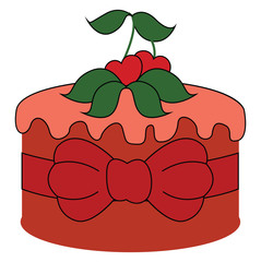 Poster - Red cake with cherry, illustration, vector on white background.