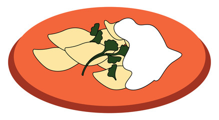 Poster - Dumplings on a plate, illustration, vector on white background.