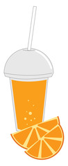 Sticker - Orange juice with orange, illustration, vector on white background.