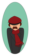 Sticker - Man with red scarf, illustration, vector on white background.