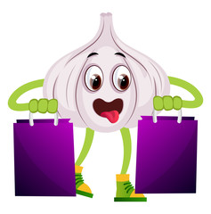 Canvas Print - Garlic with purple bags, illustration, vector on white background.