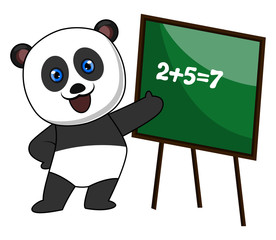 Poster - Panda doing math, illustration, vector on white background.