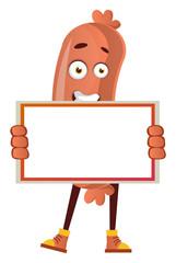 Poster - Sausage holding panel, illustration, vector on white background.