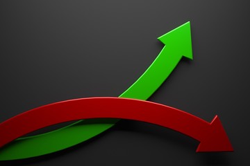 Stock Market Arrow Up Or Down On Dark Background